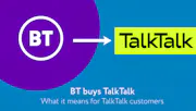 The Bt logo with an arrow pointing to the TalkTalk logo